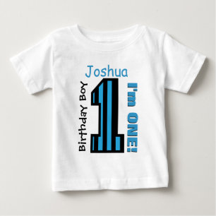 T-shirt Pour Bébé 1er Anniversaire Stripes Garçon Un an Nom personna