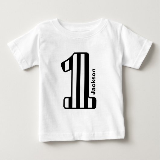 T-shirt Pour Bébé 1er BÉBÉ Anniversaire Noir rayé Grand Numéro A20Z (Devant)