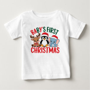 T-shirt Pour Bébé 1er Noël du bébé - Rennes, Pingouin, Eléphant