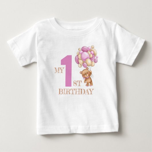 T-shirt Pour Bébé 1ère fille de pique-nique d'ours en peluche (Devant)