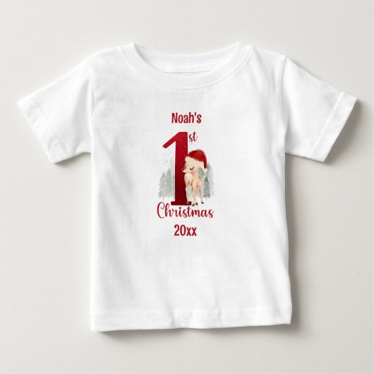 T-shirt Pour Bébé 1ère Forêt de cerfs de Noël (Devant)