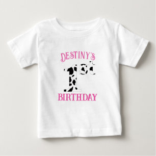 T-shirt Pour Bébé 1ère vache d'anniversaire Imprimer du texte rose