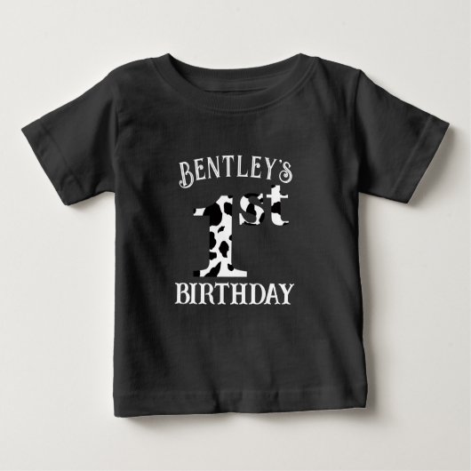 T-shirt Pour Bébé 1ère vache d'anniversaire Imprimer Texte blanc (Devant)