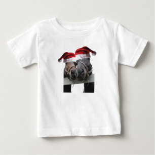 T-shirt Pour Bébé 2 Chevaux portant le Père Noël Casquettes pour Noë