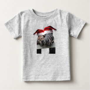 T-shirt Pour Bébé 2 Chevaux portant le Père Noël Casquettes pour Noë