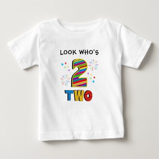 T-shirt Pour Bébé 2 Deuxième Grand Anniversaire Amusant Feux d'Artif (Devant)