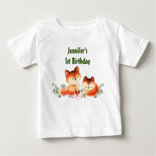T-shirt Pour Bébé 2 mignons petits renards rouges Aquarelle 1er anni
