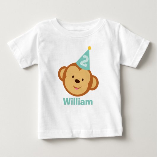 T-shirt Pour Bébé 2e anniversaire singe garçon avec nom personnalisé (Devant)
