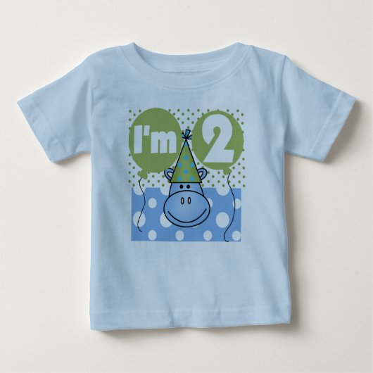 T-shirt Pour Bébé 2ème anniversaire d'hippopotame bleu (Devant)