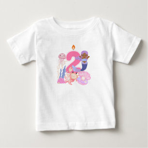 T-shirt Pour Bébé 2ème anniversaire Pastel Sirène & Créatures Marine