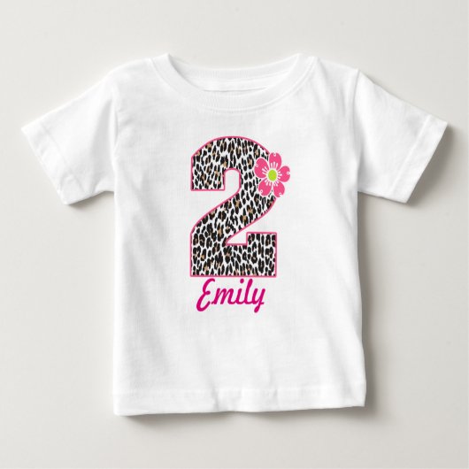 T-shirt Pour Bébé 2ème Roses indien et empreinte de léopard de fille (Devant)