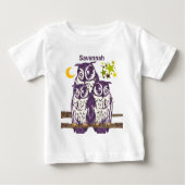 T-shirt Pour Bébé 3 Chouettes violettes personnalisées Lune et étoil (Devant)