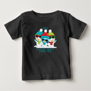 T-shirt Pour Bébé 3 Neige Noël Famille d'hiver Texte personnalisé