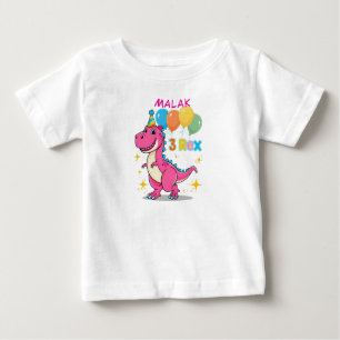 T-shirt Pour Bébé 3 Rex Dinosaur Anniversaire Célébration rose