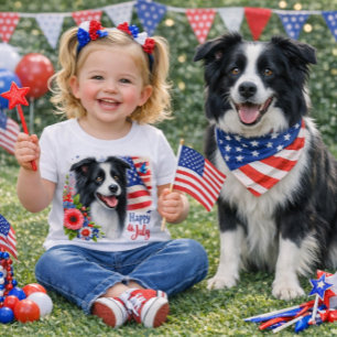 T-shirt Pour Bébé 4 juillet Border Collie Chien Enfants