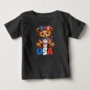 T-shirt Pour Bébé 4 juillet Ourson d'été USA Enfants