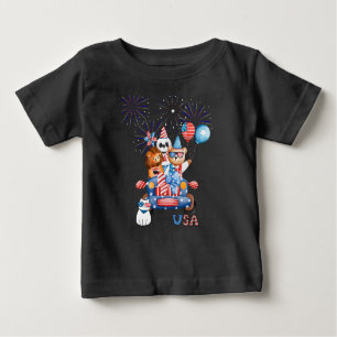 T-shirt Pour Bébé 4 juillet Voiture Panda Ours & Lion