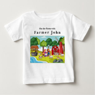 T-shirt Pour Bébé À la ferme avec le fermier John et les animaux 