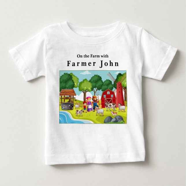 T-shirt Pour Bébé À la ferme avec le fermier John et les animaux  (Devant)
