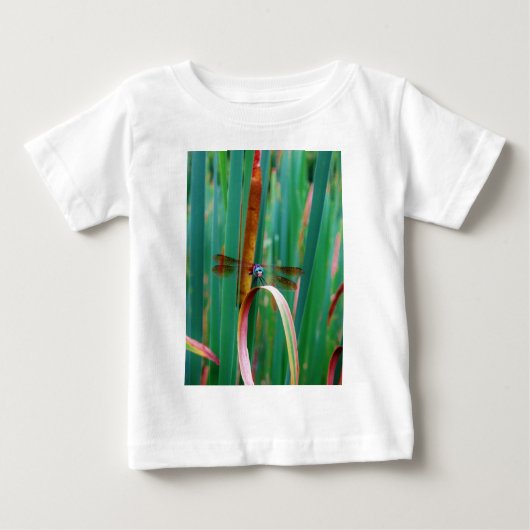 T-shirt Pour Bébé A teal Eyed Dragonfly with cattails (Devant)