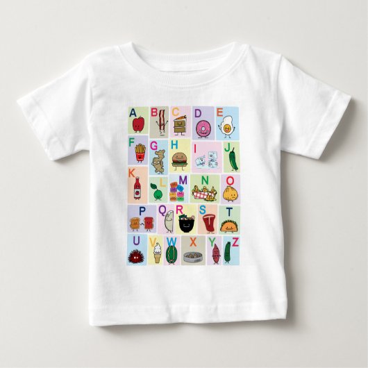 T-shirt Pour Bébé ABC Alphabet lettres d'apprentissage Les aliments (Devant)