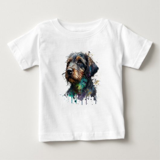 T-shirt Pour Bébé Adorable À poils durs Dachshund Puppy aquarelle Ar (Devant)