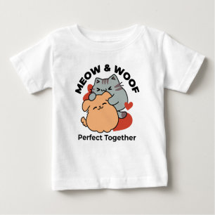 T-shirt Pour Bébé Adorable chat et chien Hug - Meow & Woof Design