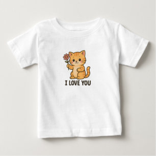 T-shirt Pour Bébé Adorable Chaton Tenant une Fleur – JE T'AIME Migno