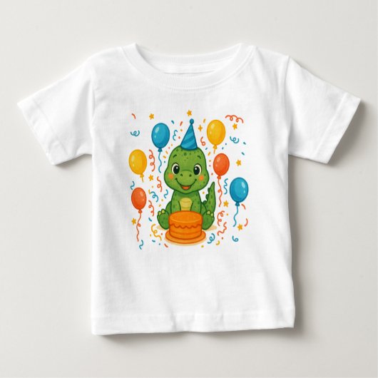 T-shirt Pour Bébé Adorable Dinosaur fête d'anniversaire (Devant)