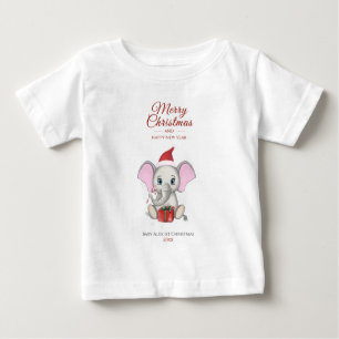 T-shirt Pour Bébé adorable éléphant de Noël Personnalisé Baby