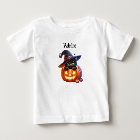 T-shirt Pour Bébé Adorable Halloween Cat Pumpkin Design (Devant)