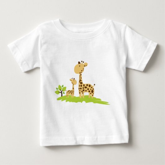 T-shirt Pour Bébé Adorable maman & bébé Giraffe Vert & Jaune (Devant)