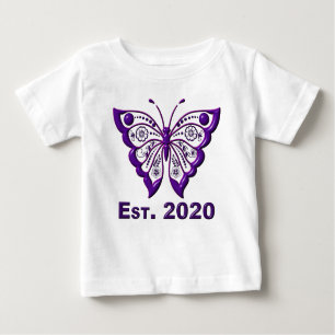 T-shirt Pour Bébé Adorablement Mignonne "Est. Papillon pourpre 2020"