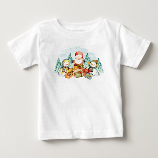 T-shirt Pour Bébé Adorables Noël Père Noël & Snowmen Avec Présentati (Devant)