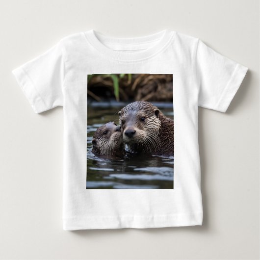 T-shirt Pour Bébé Adrift in Love : Mummy and Baby Otter In River (Devant)