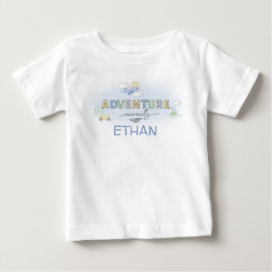 T-shirt Pour Bébé Adventure Await Travel Car Plane Boat Personnalise
