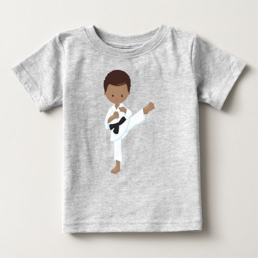 T-shirt Pour Bébé African American Boy, Karate Boy, Black Belt, Kata (Devant)