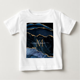 T-shirt Pour Bébé Agate Marine Blue Gold Gemstone Marbre Nom personn