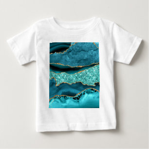 T-shirt Pour Bébé Agate Turquoise Blue Gold Parties scintillant Marb