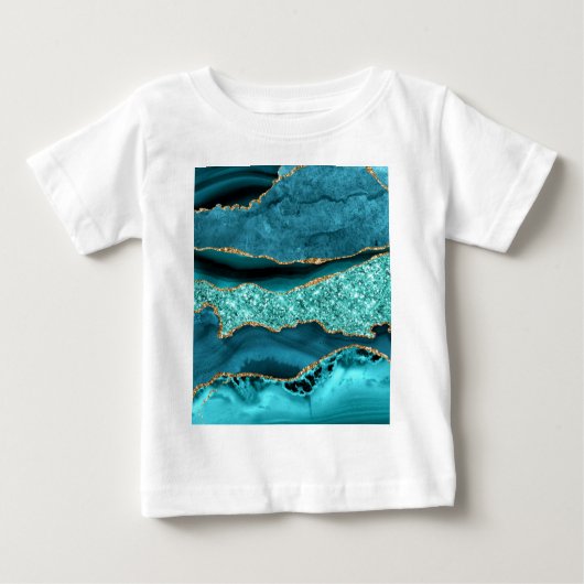 T-shirt Pour Bébé Agate Turquoise Blue Gold Parties scintillant Marb (Devant)