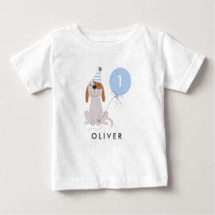 T-shirt Pour Bébé Âge de Chien Chien Bleu mou en Balloon Anniversair