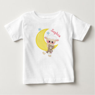 T-shirt Pour Bébé Agneau mignon sur croissant de lune avec monogramm