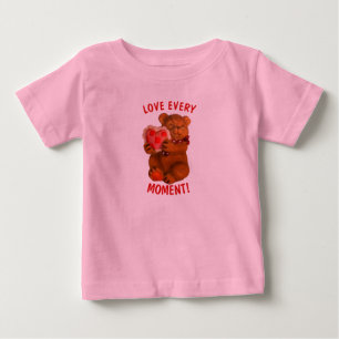 T-shirt Pour Bébé Aimez Chaque Moment ! Ours et coeur en peluche