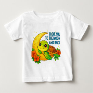 T-shirt Pour Bébé Aimez-vous à la lune et le dos de la tortue bébé