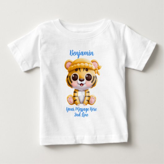 T-shirt Pour Bébé Ajouter un nom Texte, bébé tigre avec chapeau  (Devant)