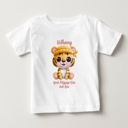 T-shirt Pour Bébé Ajouter un texte de nom, bébé tigre avec un chapea (Devant)