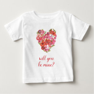 T-shirt Pour Bébé Ajoutez votre coeur floral d'aquarelle des textes