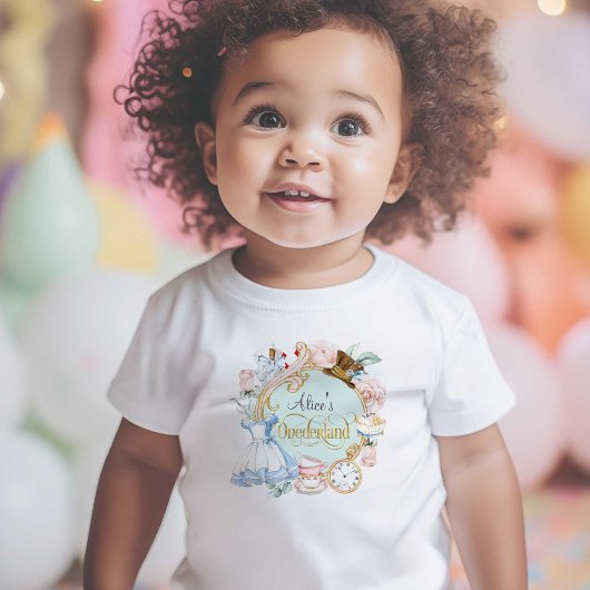 T-shirt Pour Bébé Alice à Onederland, Fille 1er anniversaire Bébé T-