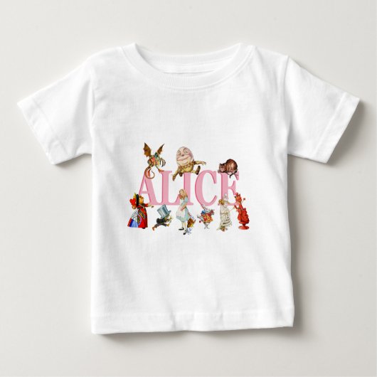 T-shirt Pour Bébé Alice et Wonderland et ses amis. (Devant)