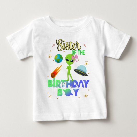 T-shirt Pour Bébé Alien Anniversaire Boy Party Thème Spacship Soeur  (Devant)